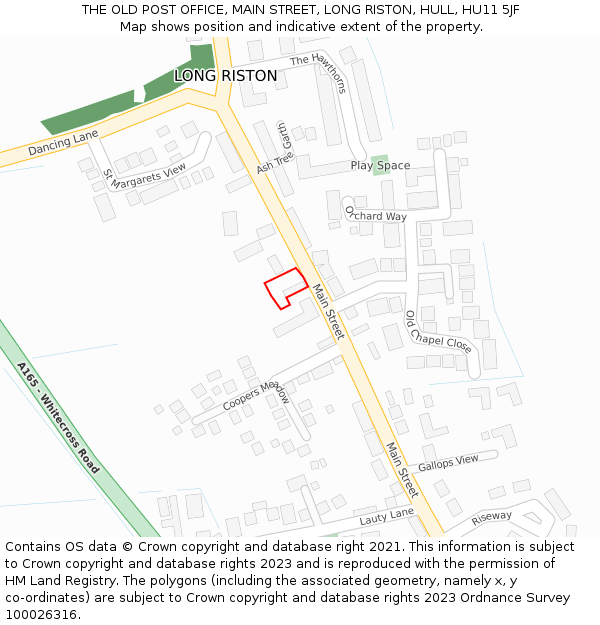 THE OLD POST OFFICE, MAIN STREET, LONG RISTON, HULL, HU11 5JF: Location map and indicative extent of plot