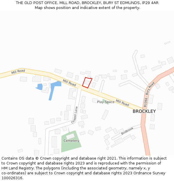THE OLD POST OFFICE, MILL ROAD, BROCKLEY, BURY ST EDMUNDS, IP29 4AR: Location map and indicative extent of plot