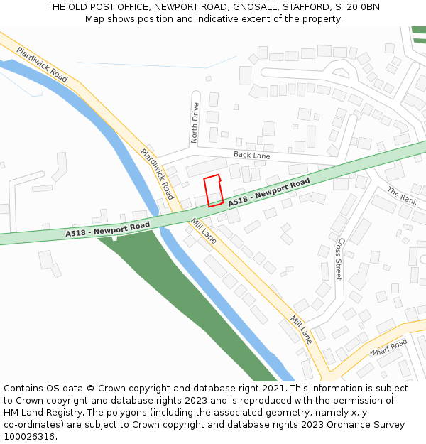 THE OLD POST OFFICE, NEWPORT ROAD, GNOSALL, STAFFORD, ST20 0BN: Location map and indicative extent of plot