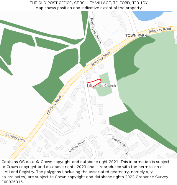 THE OLD POST OFFICE, STIRCHLEY VILLAGE, TELFORD, TF3 1DY: Location map and indicative extent of plot