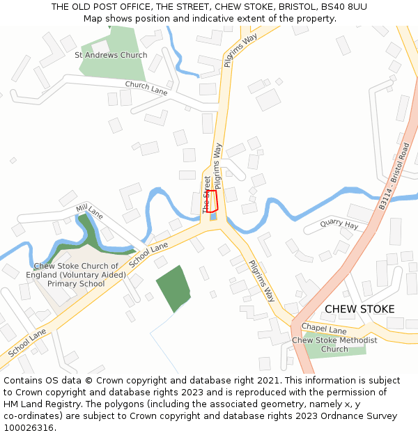 THE OLD POST OFFICE, THE STREET, CHEW STOKE, BRISTOL, BS40 8UU: Location map and indicative extent of plot