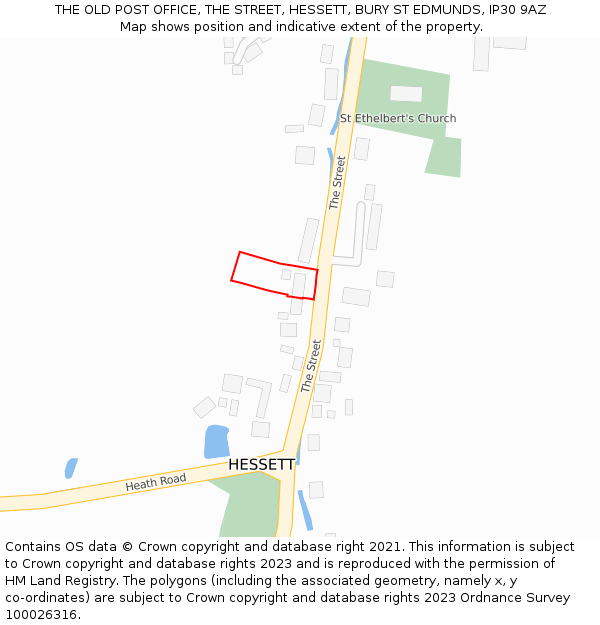 THE OLD POST OFFICE, THE STREET, HESSETT, BURY ST EDMUNDS, IP30 9AZ: Location map and indicative extent of plot