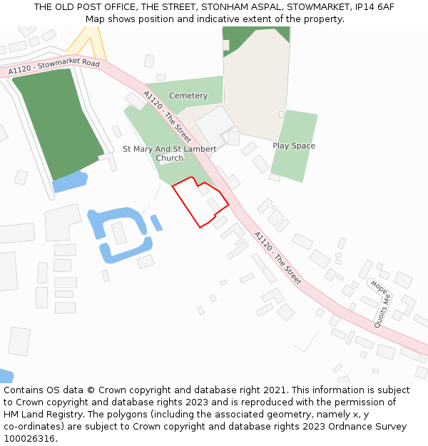 THE OLD POST OFFICE, THE STREET, STONHAM ASPAL, STOWMARKET, IP14 6AF: Location map and indicative extent of plot