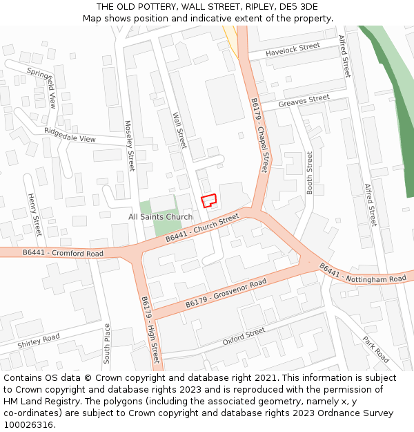 THE OLD POTTERY, WALL STREET, RIPLEY, DE5 3DE: Location map and indicative extent of plot