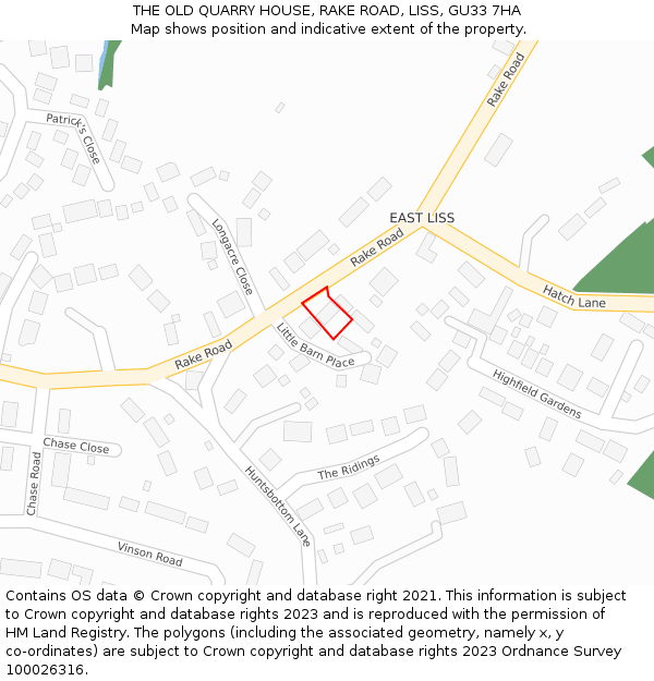 THE OLD QUARRY HOUSE, RAKE ROAD, LISS, GU33 7HA: Location map and indicative extent of plot