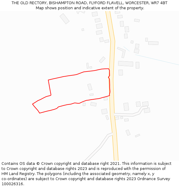 THE OLD RECTORY, BISHAMPTON ROAD, FLYFORD FLAVELL, WORCESTER, WR7 4BT: Location map and indicative extent of plot