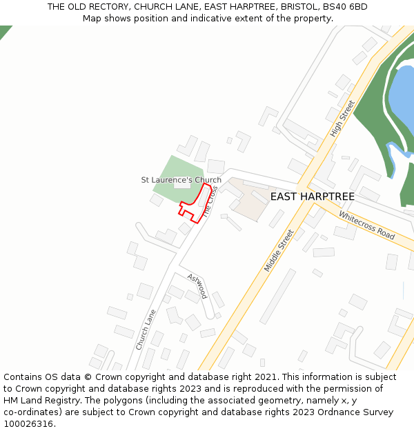 THE OLD RECTORY, CHURCH LANE, EAST HARPTREE, BRISTOL, BS40 6BD: Location map and indicative extent of plot