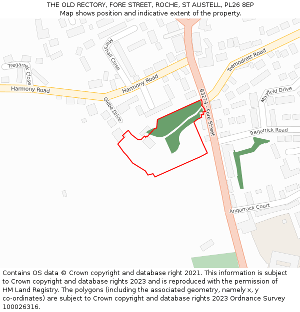 THE OLD RECTORY, FORE STREET, ROCHE, ST AUSTELL, PL26 8EP: Location map and indicative extent of plot
