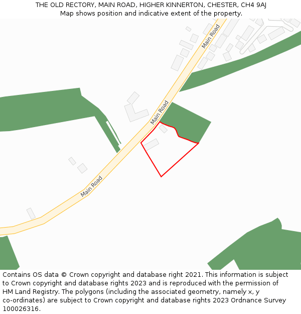 THE OLD RECTORY, MAIN ROAD, HIGHER KINNERTON, CHESTER, CH4 9AJ: Location map and indicative extent of plot