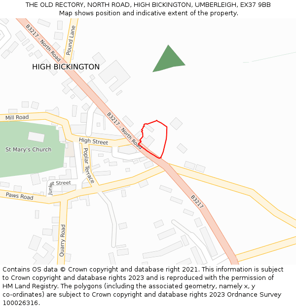 THE OLD RECTORY, NORTH ROAD, HIGH BICKINGTON, UMBERLEIGH, EX37 9BB: Location map and indicative extent of plot