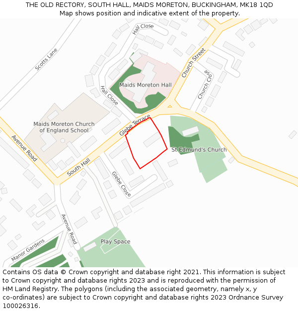 THE OLD RECTORY, SOUTH HALL, MAIDS MORETON, BUCKINGHAM, MK18 1QD: Location map and indicative extent of plot