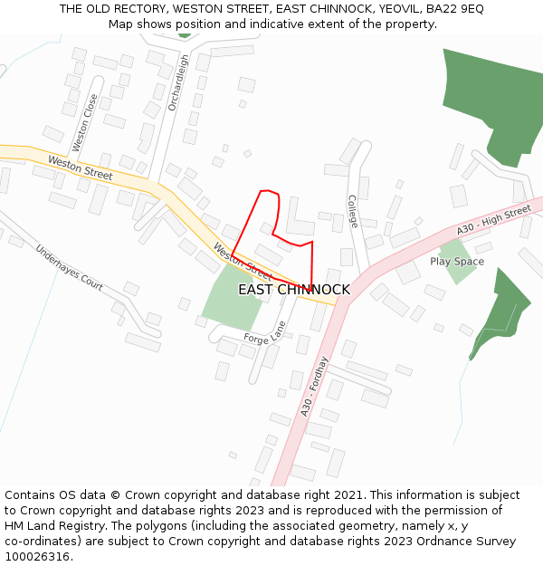 THE OLD RECTORY, WESTON STREET, EAST CHINNOCK, YEOVIL, BA22 9EQ: Location map and indicative extent of plot