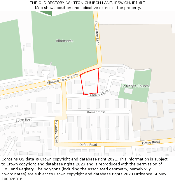 THE OLD RECTORY, WHITTON CHURCH LANE, IPSWICH, IP1 6LT: Location map and indicative extent of plot