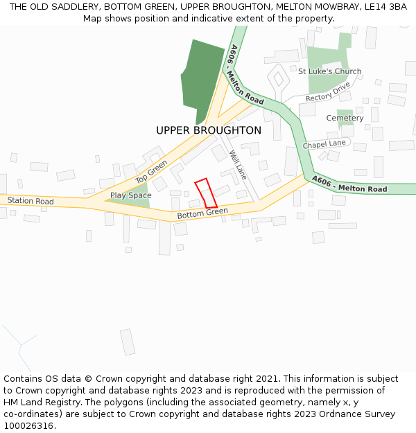 THE OLD SADDLERY, BOTTOM GREEN, UPPER BROUGHTON, MELTON MOWBRAY, LE14 3BA: Location map and indicative extent of plot