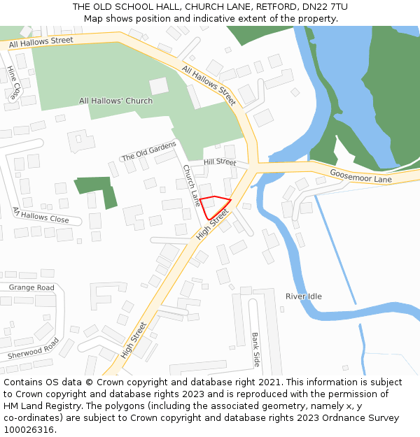THE OLD SCHOOL HALL, CHURCH LANE, RETFORD, DN22 7TU: Location map and indicative extent of plot
