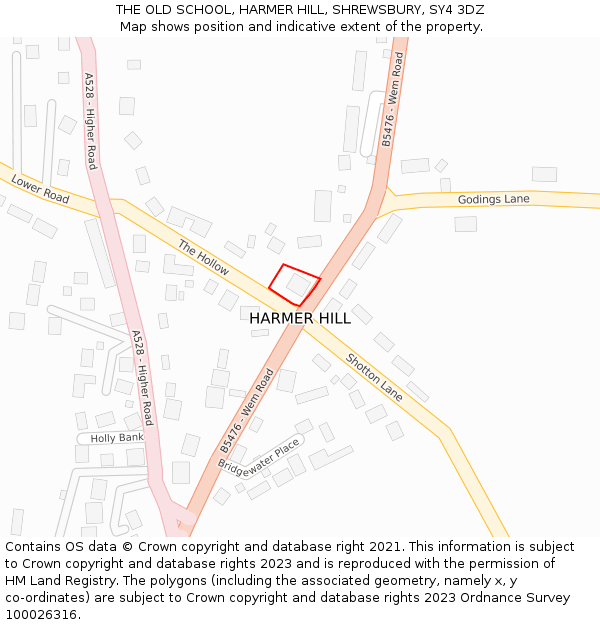 THE OLD SCHOOL, HARMER HILL, SHREWSBURY, SY4 3DZ: Location map and indicative extent of plot