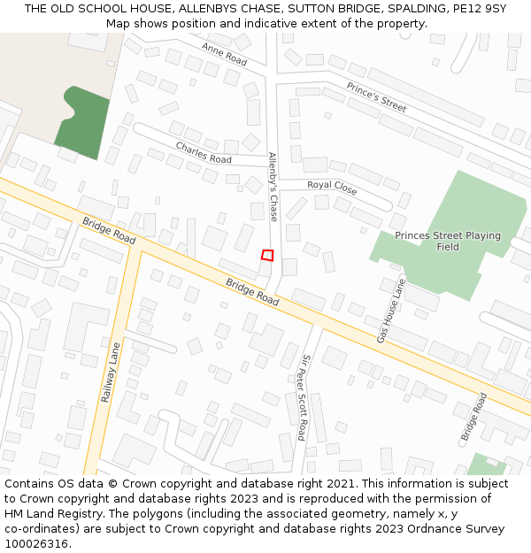 THE OLD SCHOOL HOUSE, ALLENBYS CHASE, SUTTON BRIDGE, SPALDING, PE12 9SY: Location map and indicative extent of plot