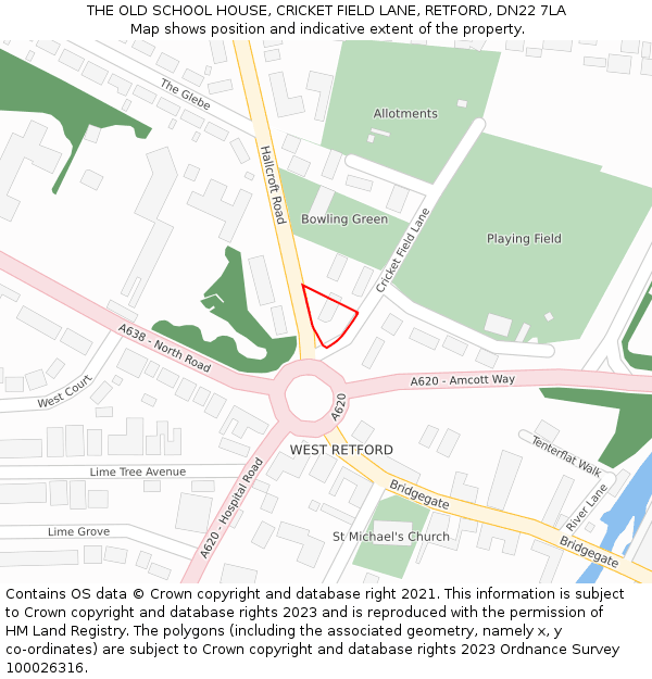 THE OLD SCHOOL HOUSE, CRICKET FIELD LANE, RETFORD, DN22 7LA: Location map and indicative extent of plot