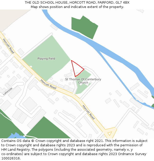 THE OLD SCHOOL HOUSE, HORCOTT ROAD, FAIRFORD, GL7 4BX: Location map and indicative extent of plot