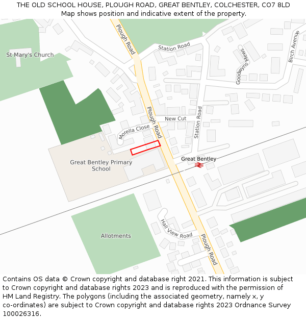 THE OLD SCHOOL HOUSE, PLOUGH ROAD, GREAT BENTLEY, COLCHESTER, CO7 8LD: Location map and indicative extent of plot