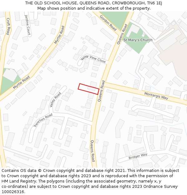 THE OLD SCHOOL HOUSE, QUEENS ROAD, CROWBOROUGH, TN6 1EJ: Location map and indicative extent of plot