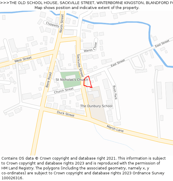 THE OLD SCHOOL HOUSE, SACKVILLE STREET, WINTERBORNE KINGSTON, BLANDFORD FORUM, DT11 9BJ: Location map and indicative extent of plot