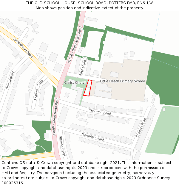 THE OLD SCHOOL HOUSE, SCHOOL ROAD, POTTERS BAR, EN6 1JW: Location map and indicative extent of plot
