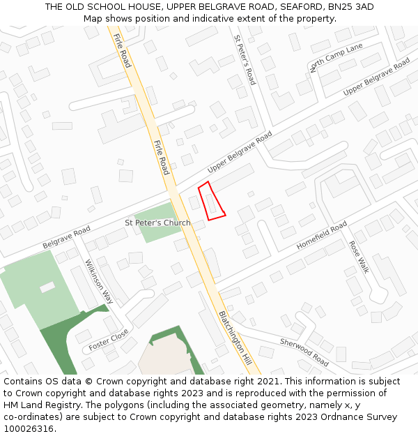 THE OLD SCHOOL HOUSE, UPPER BELGRAVE ROAD, SEAFORD, BN25 3AD: Location map and indicative extent of plot