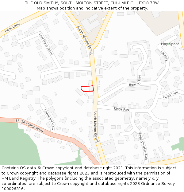 THE OLD SMITHY, SOUTH MOLTON STREET, CHULMLEIGH, EX18 7BW: Location map and indicative extent of plot