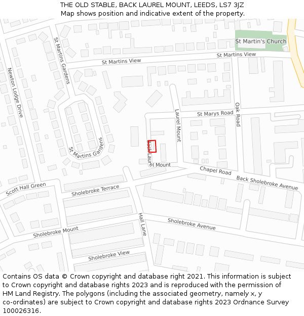 THE OLD STABLE, BACK LAUREL MOUNT, LEEDS, LS7 3JZ: Location map and indicative extent of plot