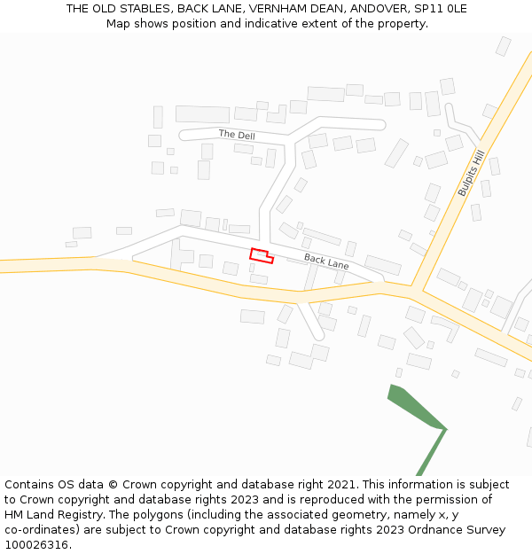 THE OLD STABLES, BACK LANE, VERNHAM DEAN, ANDOVER, SP11 0LE: Location map and indicative extent of plot