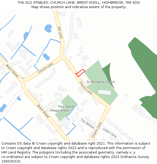 THE OLD STABLES, CHURCH LANE, BRENT KNOLL, HIGHBRIDGE, TA9 4DG: Location map and indicative extent of plot