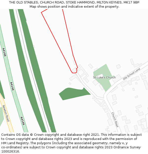 THE OLD STABLES, CHURCH ROAD, STOKE HAMMOND, MILTON KEYNES, MK17 9BP: Location map and indicative extent of plot