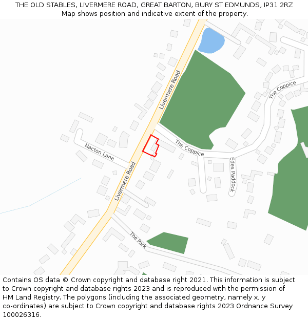 THE OLD STABLES, LIVERMERE ROAD, GREAT BARTON, BURY ST EDMUNDS, IP31 2RZ: Location map and indicative extent of plot