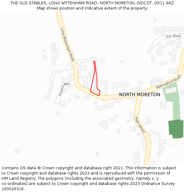 THE OLD STABLES, LONG WITTENHAM ROAD, NORTH MORETON, DIDCOT, OX11 9AZ: Location map and indicative extent of plot