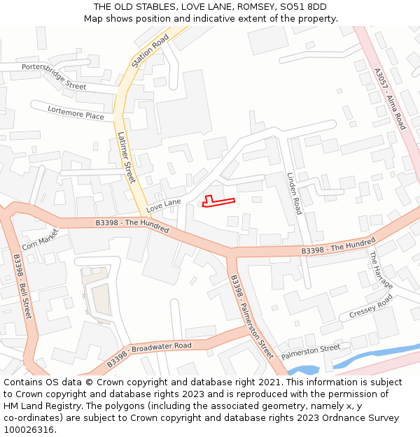 THE OLD STABLES, LOVE LANE, ROMSEY, SO51 8DD: Location map and indicative extent of plot