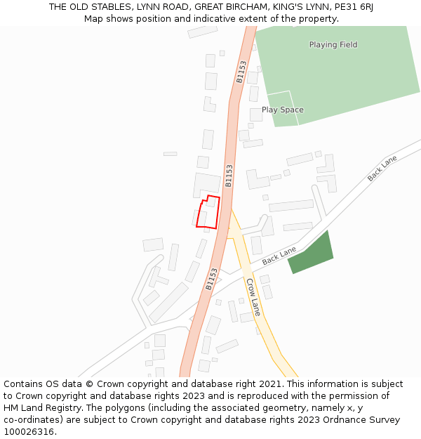 THE OLD STABLES, LYNN ROAD, GREAT BIRCHAM, KING'S LYNN, PE31 6RJ: Location map and indicative extent of plot