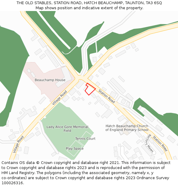 THE OLD STABLES, STATION ROAD, HATCH BEAUCHAMP, TAUNTON, TA3 6SQ: Location map and indicative extent of plot