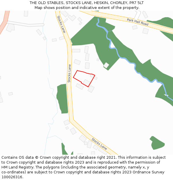 THE OLD STABLES, STOCKS LANE, HESKIN, CHORLEY, PR7 5LT: Location map and indicative extent of plot