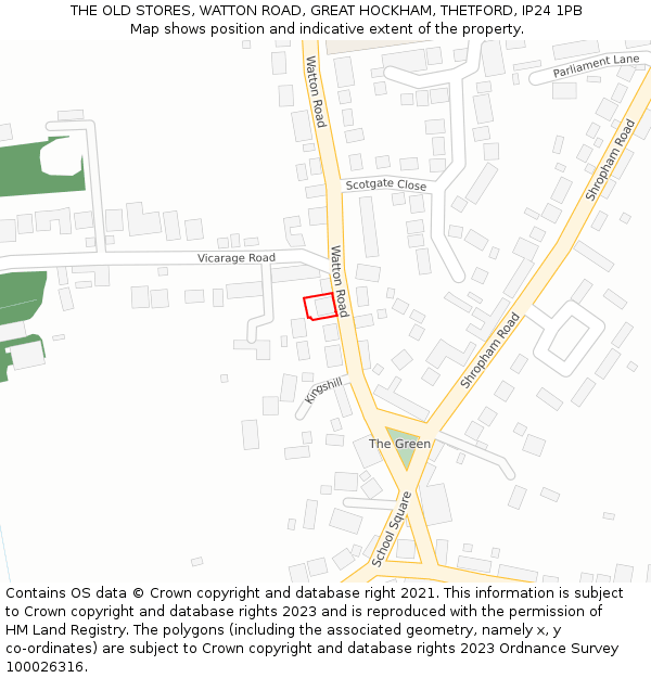 THE OLD STORES, WATTON ROAD, GREAT HOCKHAM, THETFORD, IP24 1PB: Location map and indicative extent of plot