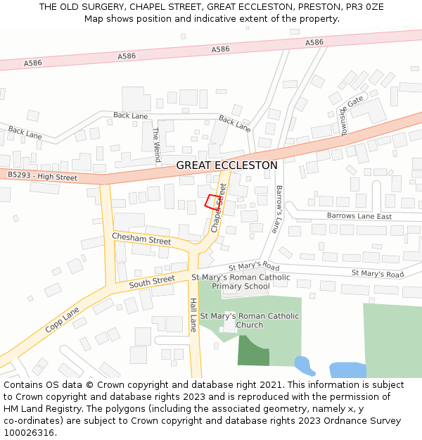 THE OLD SURGERY, CHAPEL STREET, GREAT ECCLESTON, PRESTON, PR3 0ZE: Location map and indicative extent of plot
