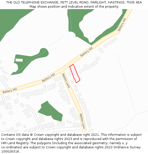 THE OLD TELEPHONE EXCHANGE, PETT LEVEL ROAD, FAIRLIGHT, HASTINGS, TN35 4EA: Location map and indicative extent of plot