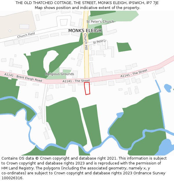 THE OLD THATCHED COTTAGE, THE STREET, MONKS ELEIGH, IPSWICH, IP7 7JE: Location map and indicative extent of plot