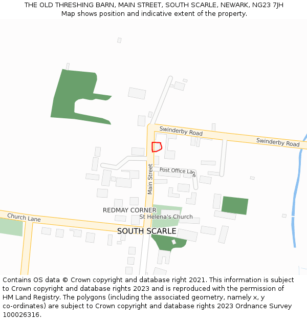 THE OLD THRESHING BARN, MAIN STREET, SOUTH SCARLE, NEWARK, NG23 7JH: Location map and indicative extent of plot