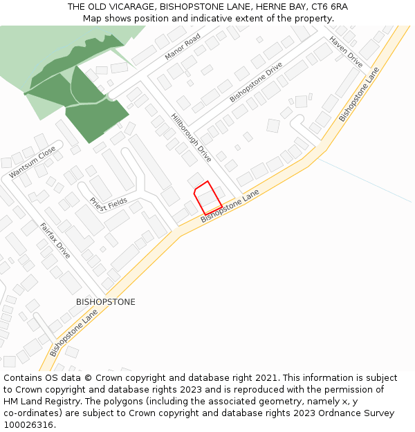 THE OLD VICARAGE, BISHOPSTONE LANE, HERNE BAY, CT6 6RA: Location map and indicative extent of plot