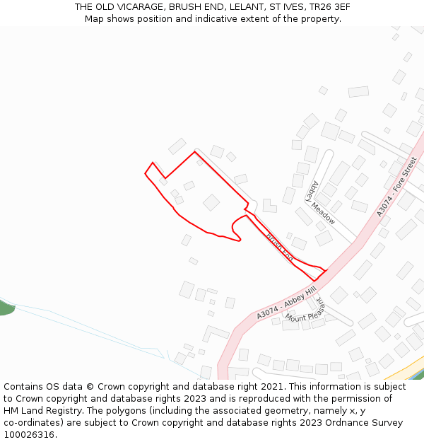 THE OLD VICARAGE, BRUSH END, LELANT, ST IVES, TR26 3EF: Location map and indicative extent of plot