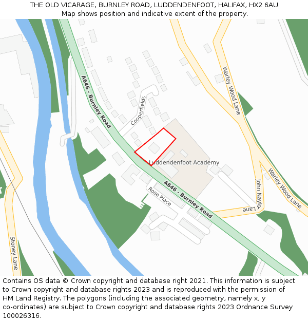 THE OLD VICARAGE, BURNLEY ROAD, LUDDENDENFOOT, HALIFAX, HX2 6AU: Location map and indicative extent of plot