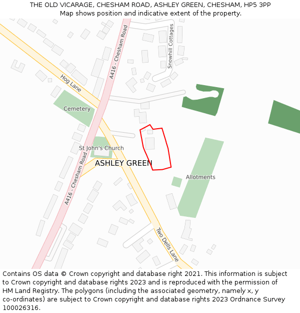 THE OLD VICARAGE, CHESHAM ROAD, ASHLEY GREEN, CHESHAM, HP5 3PP: Location map and indicative extent of plot