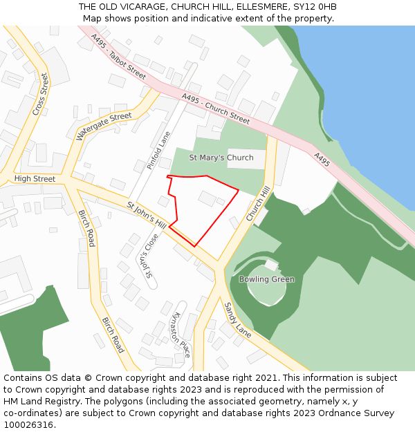 THE OLD VICARAGE, CHURCH HILL, ELLESMERE, SY12 0HB: Location map and indicative extent of plot