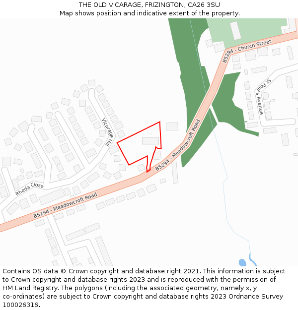 THE OLD VICARAGE, FRIZINGTON, CA26 3SU: Location map and indicative extent of plot